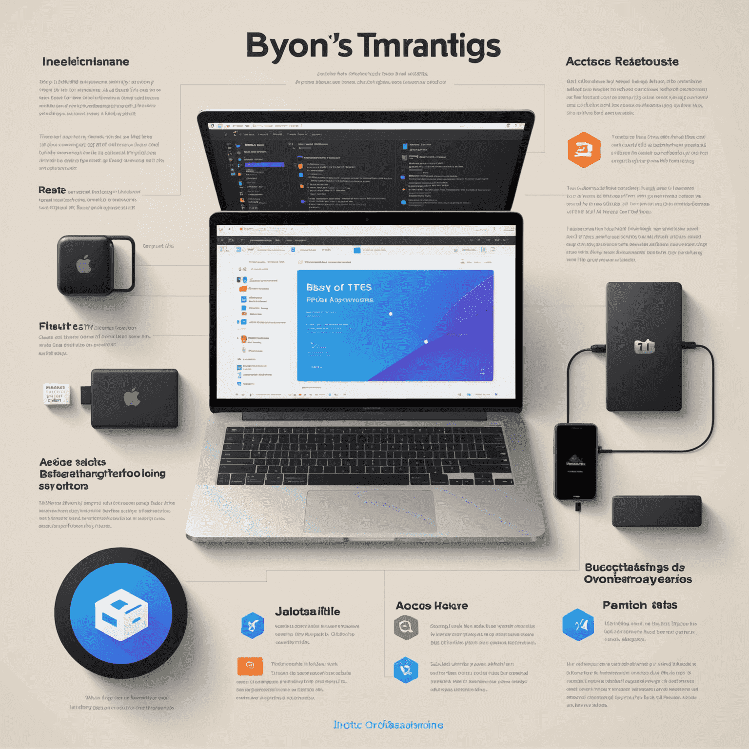 Infographic showcasing ntfsiboysoft features like read/write access, file management, and compatibility with macOS Sonoma